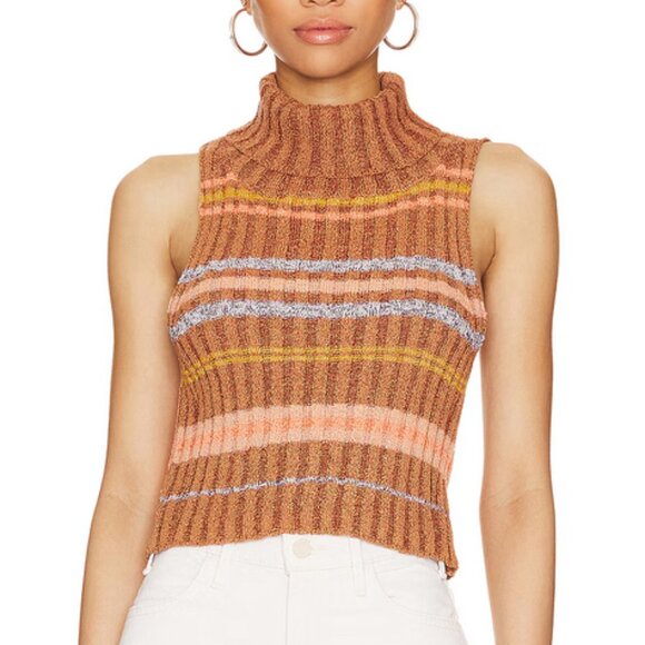 Free People Edith Berry Petals Combo Turtleneck Sweater Vest Pastel Top Sexy - Picture 1 of 13